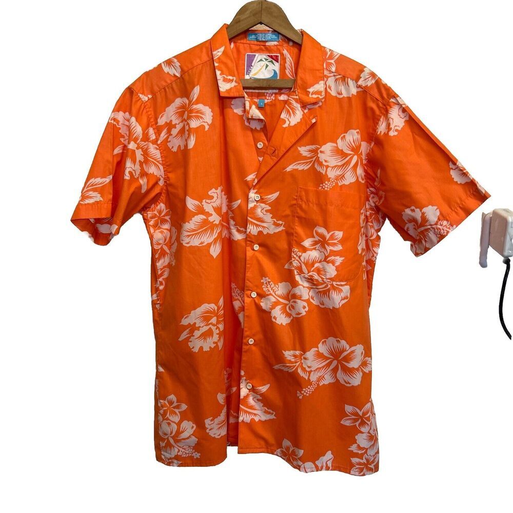 Vintage Matt Prescott Hawaiian 1/4 Button Up Shirt Men’s Size Large Orange